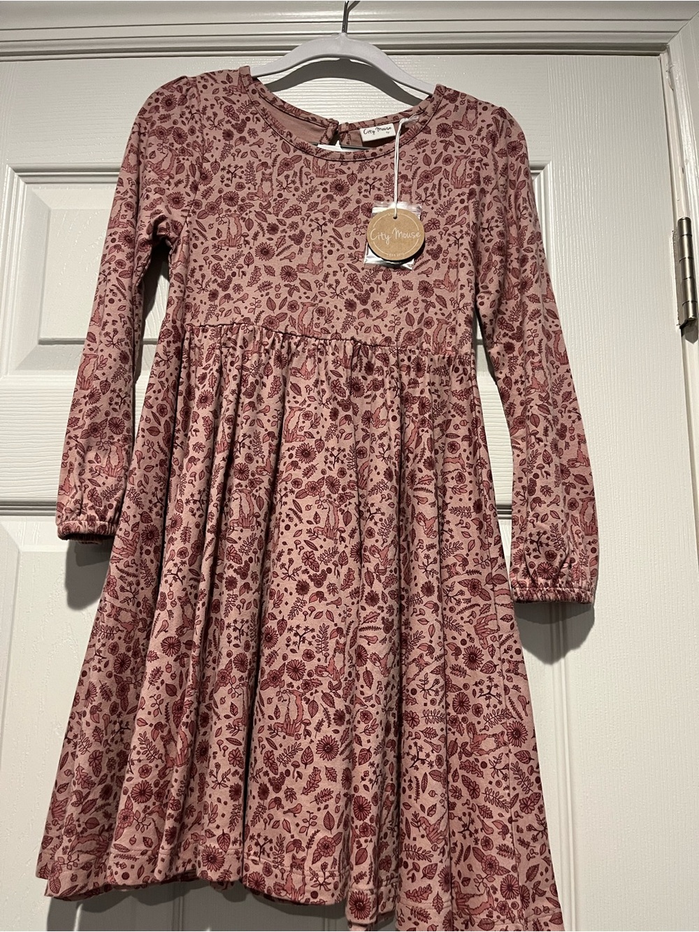Mauve Floral Long-Sleeve Girls' Casual Dress